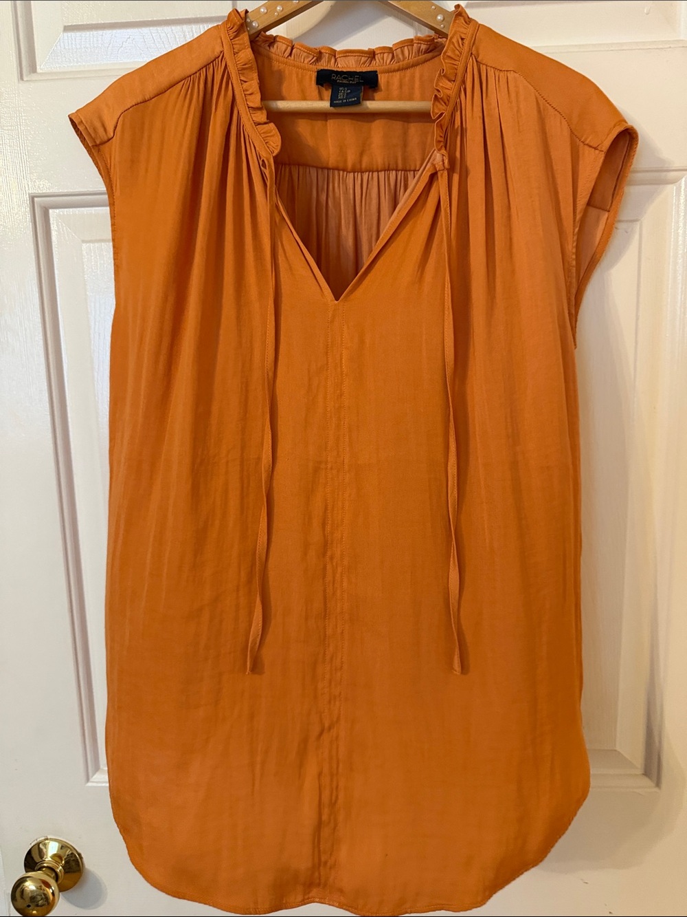 RACHEL Rachel Roy Orange Tie-Front Cap-Sleeve blouse